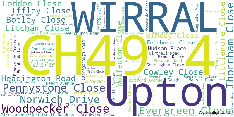 A word cloud for the CH49 4 postcode